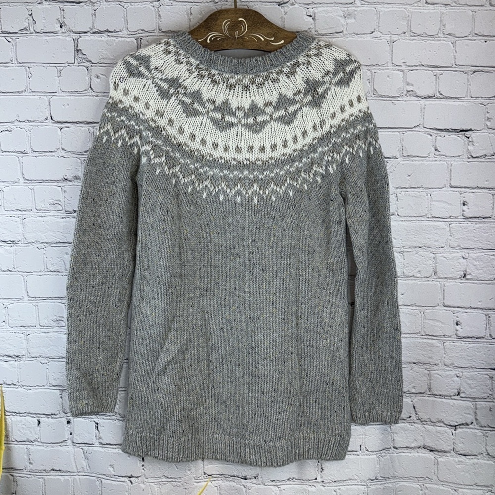GARAGE Gray Fair Isle Nordic Knit Sweater Soft Cozy Blend M - Picture 3 of 8
